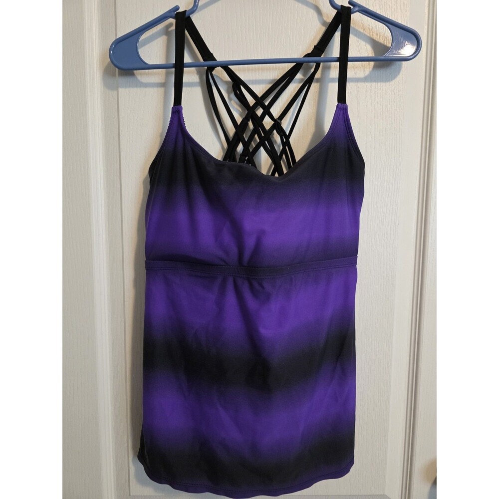 Purple and Black 2 Piece Tankini Tank Top W/Built-In Bra And Shorts Sz XL (241)